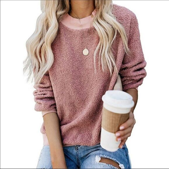 NEW Long Sleeve Fleece Pullover Sweater Top - Picture 1 of 6